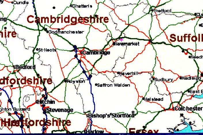 Road Map of East Anglia area